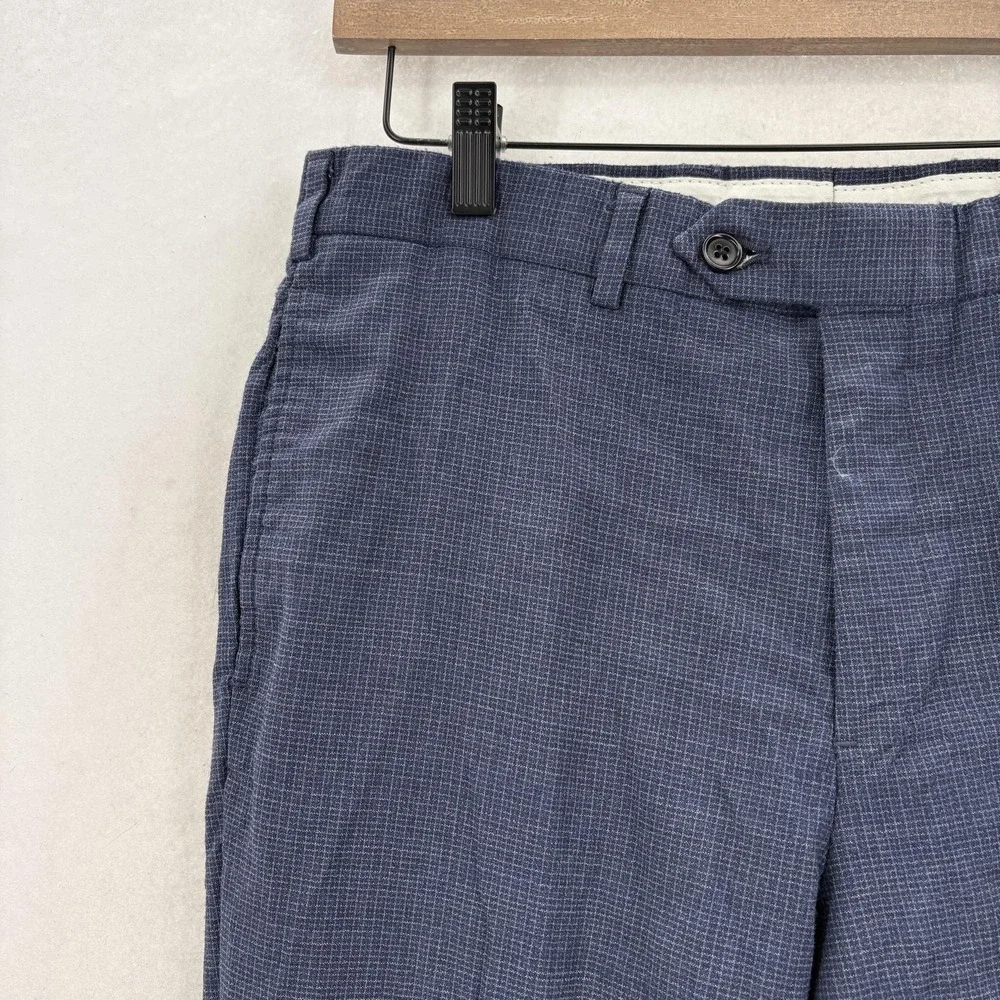 Brooks Brothers Regent Fit Dress Pants Mens 34x32 Blue Wool Stretch Check Tweed